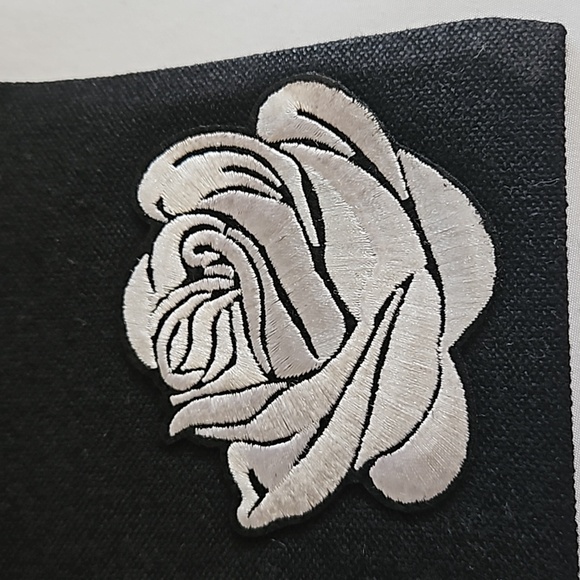 Hand Crafted Black Canvas Cosmetic Bag Pencil case Iron transfer Floral design - Picture 8 of 17